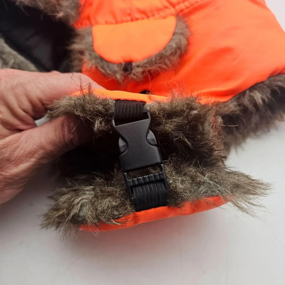 Blaze Orange Hat Trapper Faux Fur Ear Flap Winter Hunting One Size Mens Outdoor